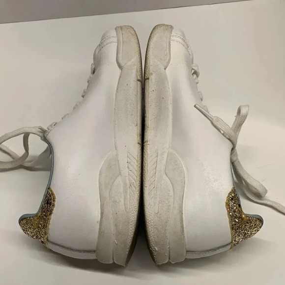 Chiara Ferragni Roger Sneakers Shoes Gold Glitter Stars White Leather Lace Up 37 - Picture 6 of 10